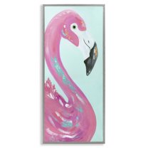 Stupell Industries Odd Flamingo Portrait Animals & Insects Painting Gray Framed Art Print Wall Art, 10 x 24