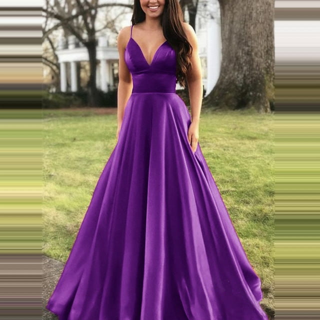 Bramtres Robes de Bal 2024, Robes de Maxi, Robe Unie Colorée Soirée Mode Femme Sans Manches Bretelles Aguichant Col en V Robe Femme, Robe de Collation des Grades, Robes de Retour à la Maison, Robe de Soirée, Robe Violette, P
