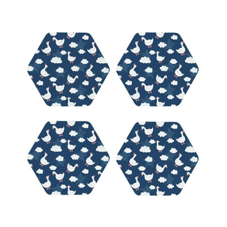 

Fuzoiu Cute Goose On Blue Sky Print Leather Coasters Set Drink Coasters Set of 4 for Tabletop Protection Durable PVC Coasters Home Décor and Housewarming Gift-Hexagon