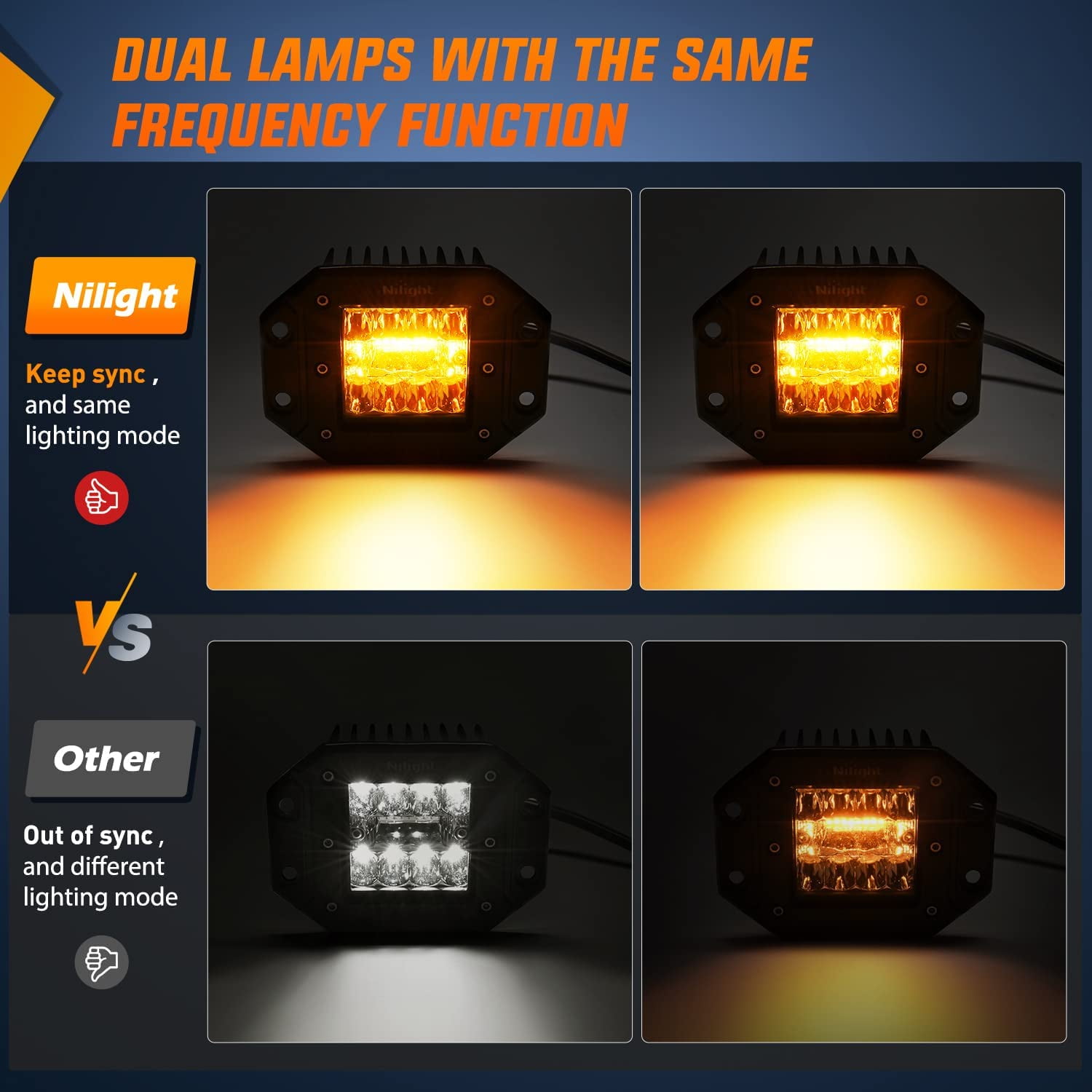 Nilight 2PCS 42W Light Pods Flush Mount Spot Flood Amber White Strobe 6 Modes Memory Function Off-Road Truck Car ATV SUV Cabin Boat with 16AWG Wiring Harness Kit-2 Leads, 2 Years Warranty