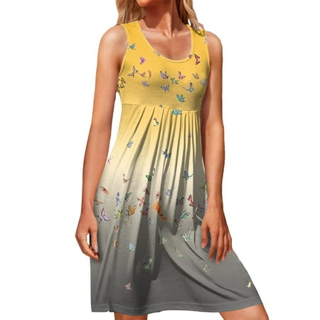 

Dresses for Women Prom Dress Trendy Women Summer Leisure Sleeveless Printed O-Neck Vest Dress on Clearance Sundresses for Women Red Dresses for Women Birthday Dresses for Women Sexy Yellow XL