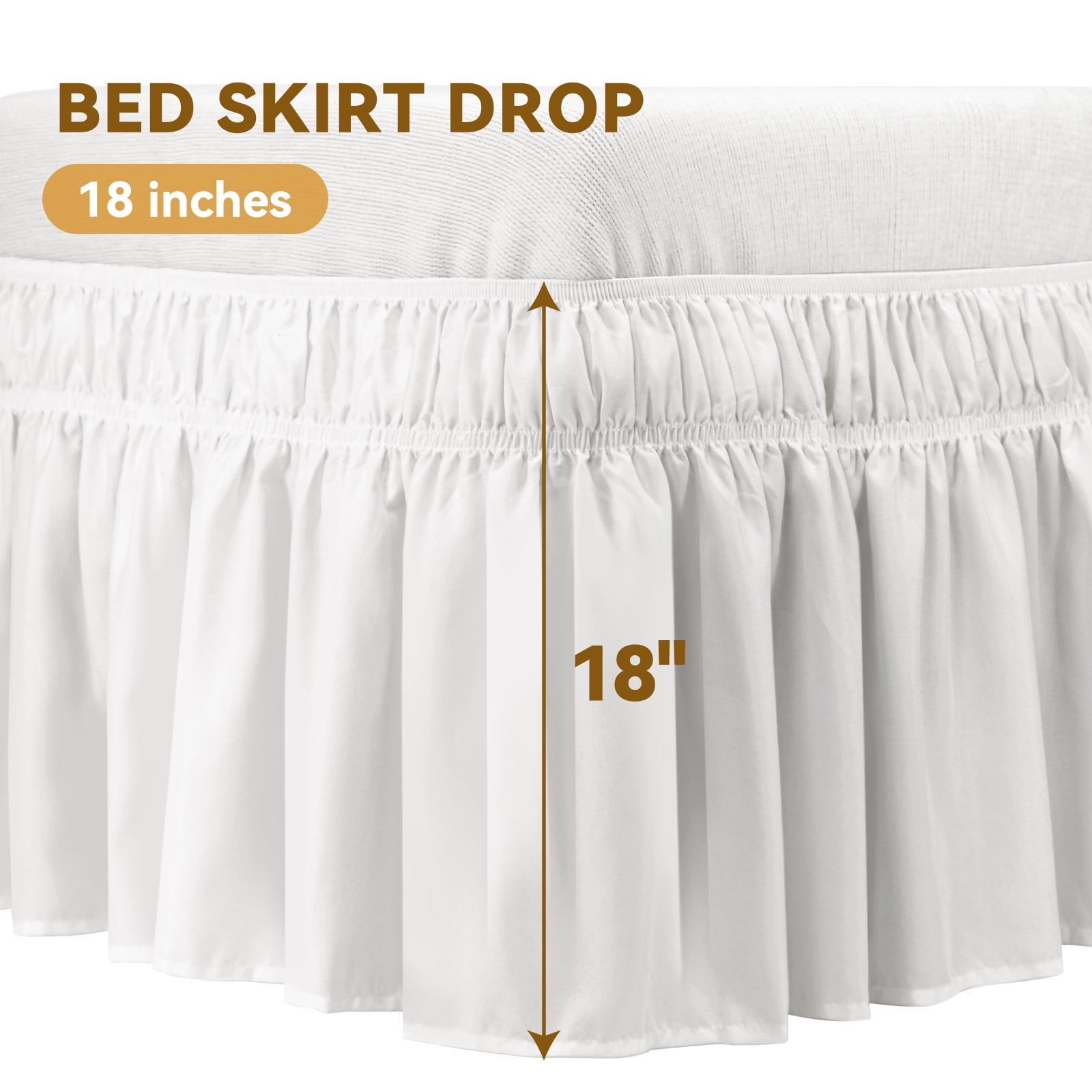 AzulHome White Bed Skirts Dust Ruffle for Full Size Bed, 18 inch Tailored Drop with Adjustable Elastic Belt, Easy to Install and Clean