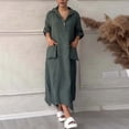 thumbnail image 2 of ChaoHeng Plus Size Dresses Sweater Dresses for Women 2025 Womens Spring and Summer V-Neck Solid and Linen Casual Pocket Long Sleeved Dress, 2 of 6