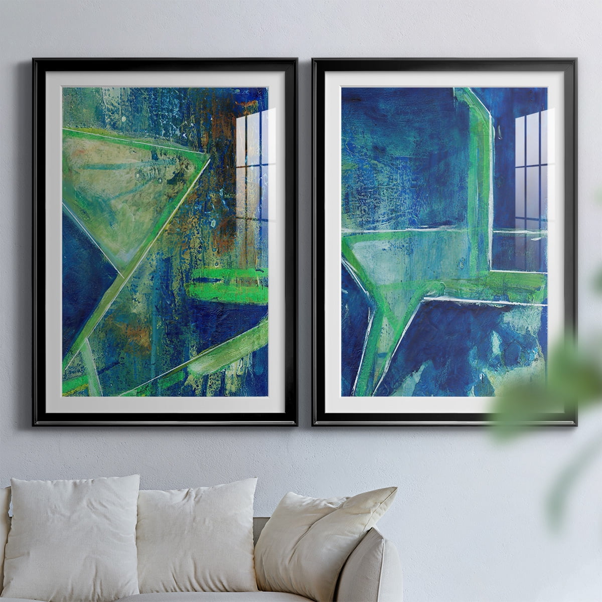 Wexford Home Geometric in Cool VII Premium Framed Print, 30.5" x 42.5" - Ready to Hang, Black (Set of 2)