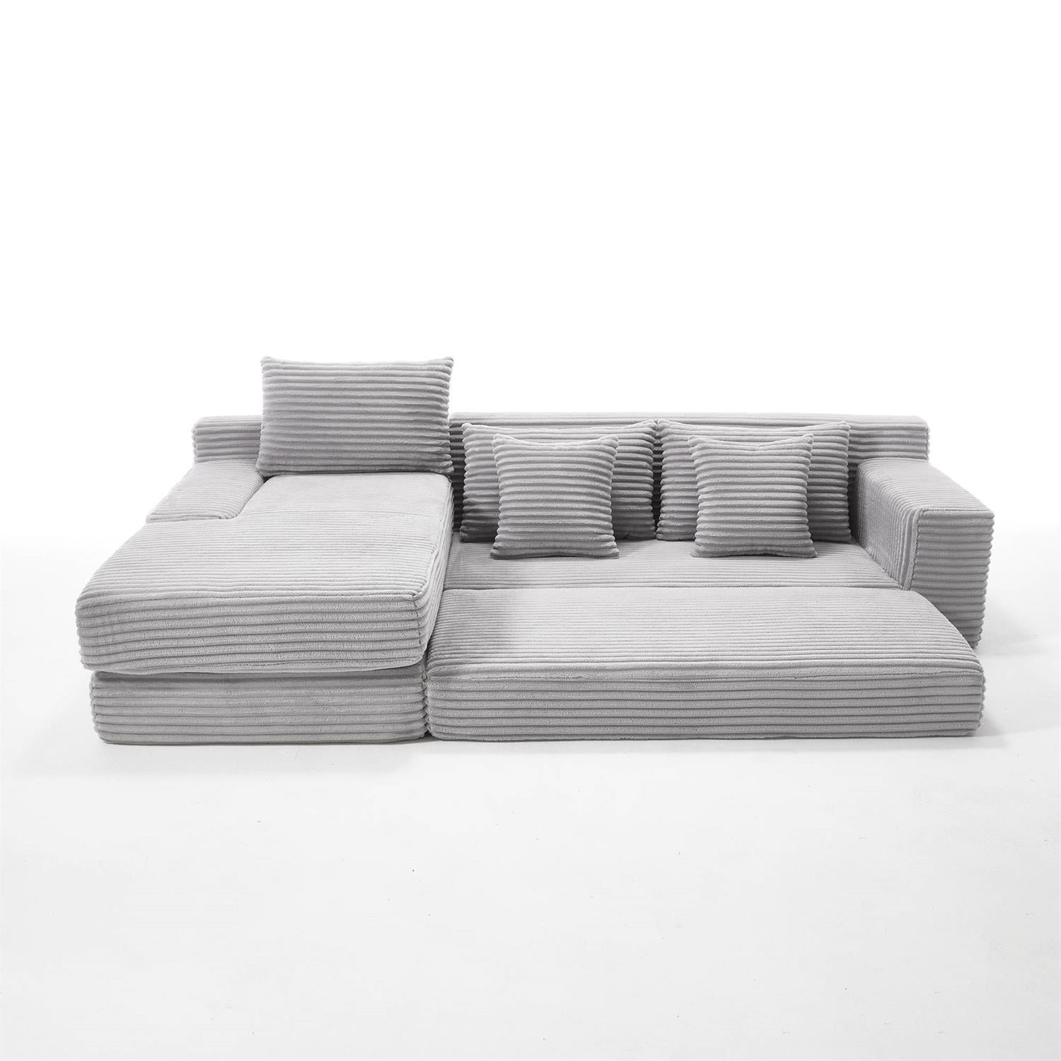 Demi Bonn 104" Convertible L-Shaped Sectional Sofa Bed with Memory Foam & Steel Frame, No Assembly Needed, Corduroy Fabric Modular Couch for Living Room, Gray