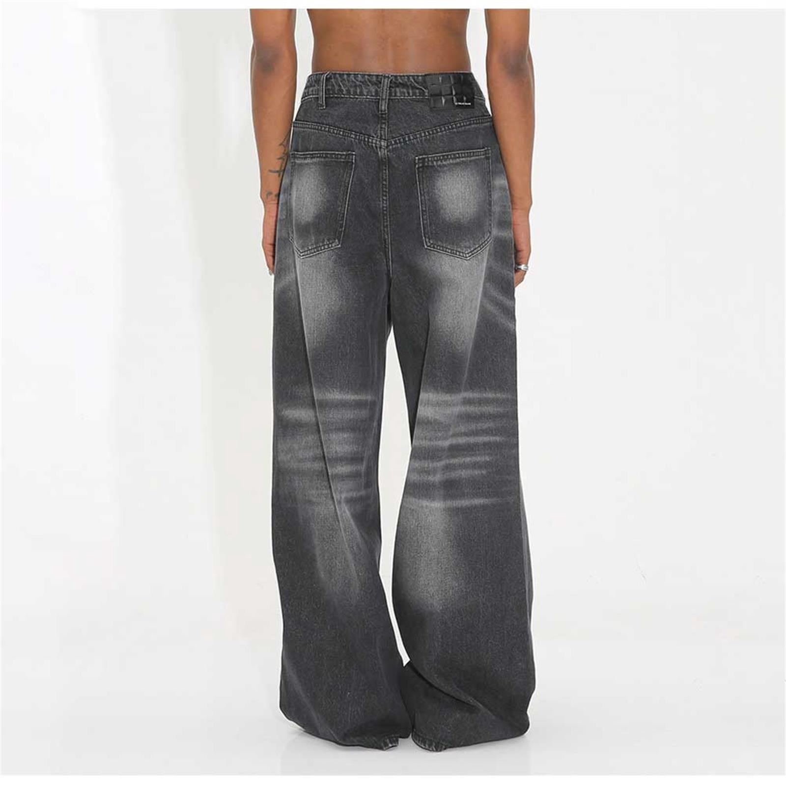 QHFBli Mens Baggy Jeans New Washed Vintage Straight Leg Wide Leg