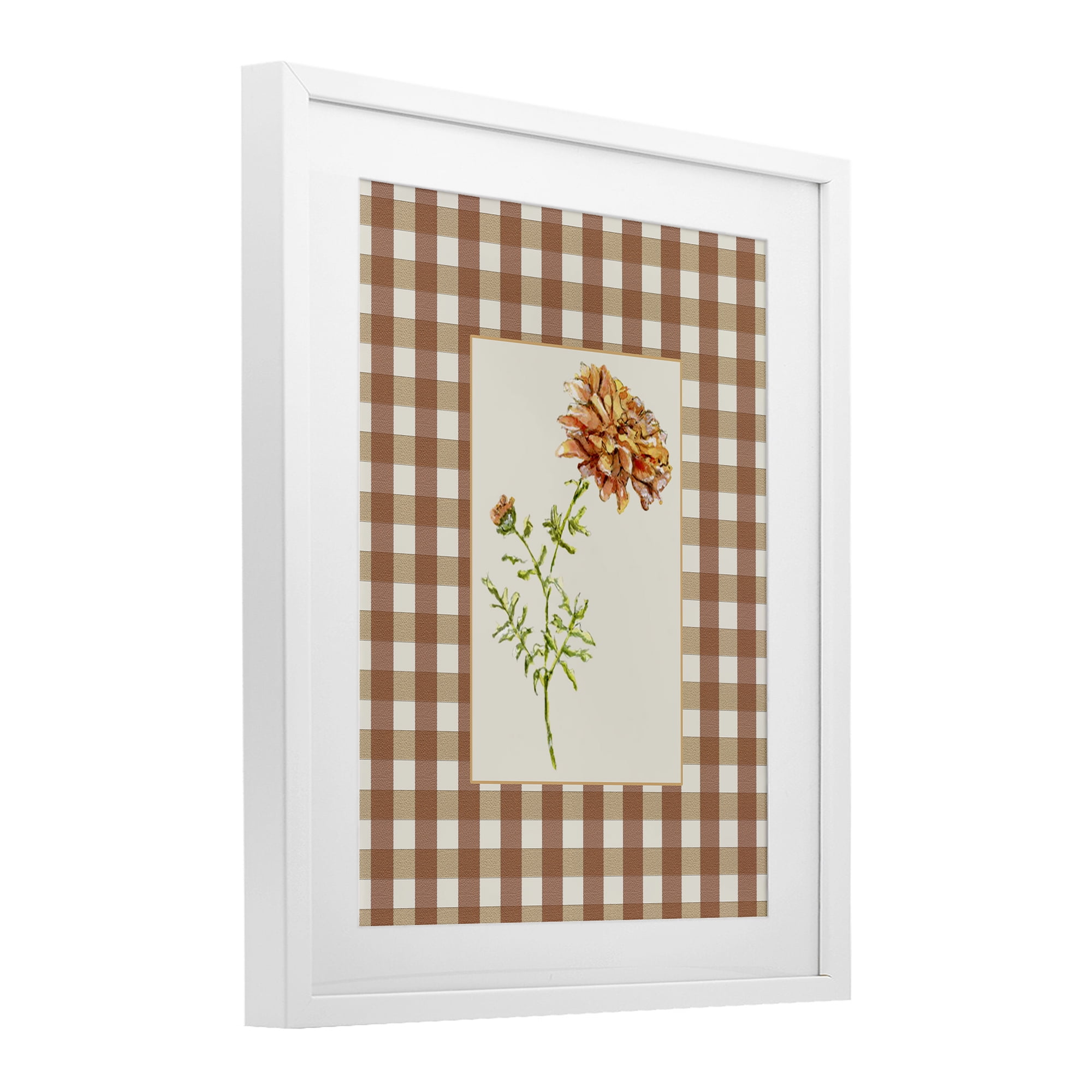 Stupell Industries Plaid Marigold Flower White Framed Print Under Glass, design by Lisa Wehmeyer