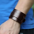 thumbnail image 2 of PU Leather Bracelet, Adjustable Buckle Wide Bangle Wristband for Men Women Daily Brown, 2 of 7