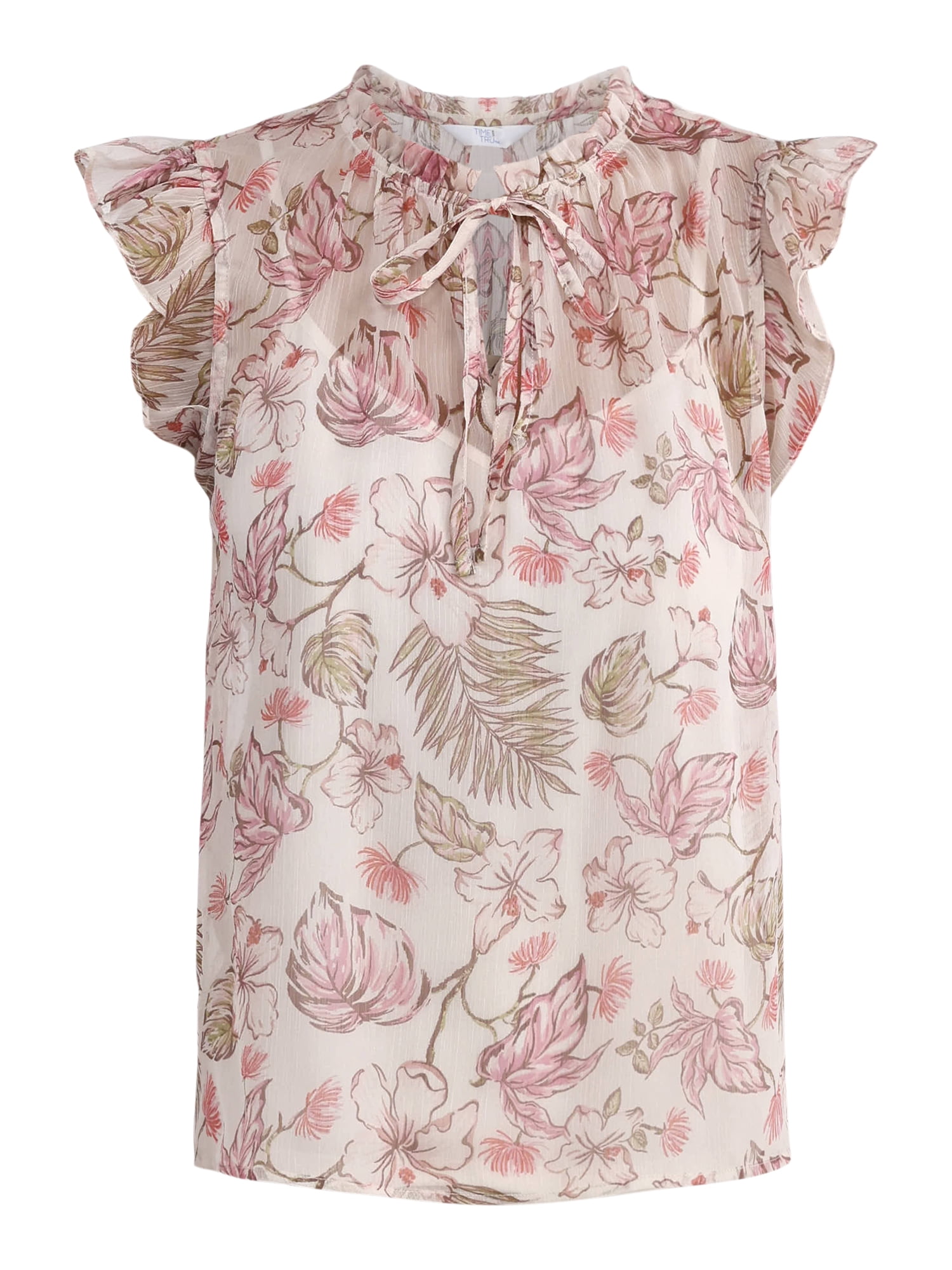 Time and Tru Women's Flutter Sleeve Blouse with Cami, XS-XXXL