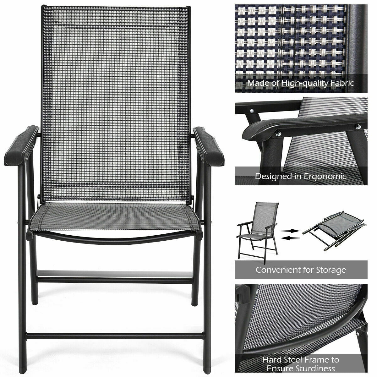 Gymax Set of 6 Outdoor Patio Folding Chairs Camping Deck Garden Pool Beach W/Armrest