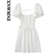 thumbnail image 5 of Women White Fashion Linen Blend Dress Female Square Neck Short Puff Sleeves Backless Crossover Strap, 5 of 5