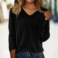thumbnail image 3 of Sweaters for Women V Neck Casual Knit Long Sleeve Tops Lightweight Pullover Clothes Fall Fashion Outfits Black XL, 3 of 9