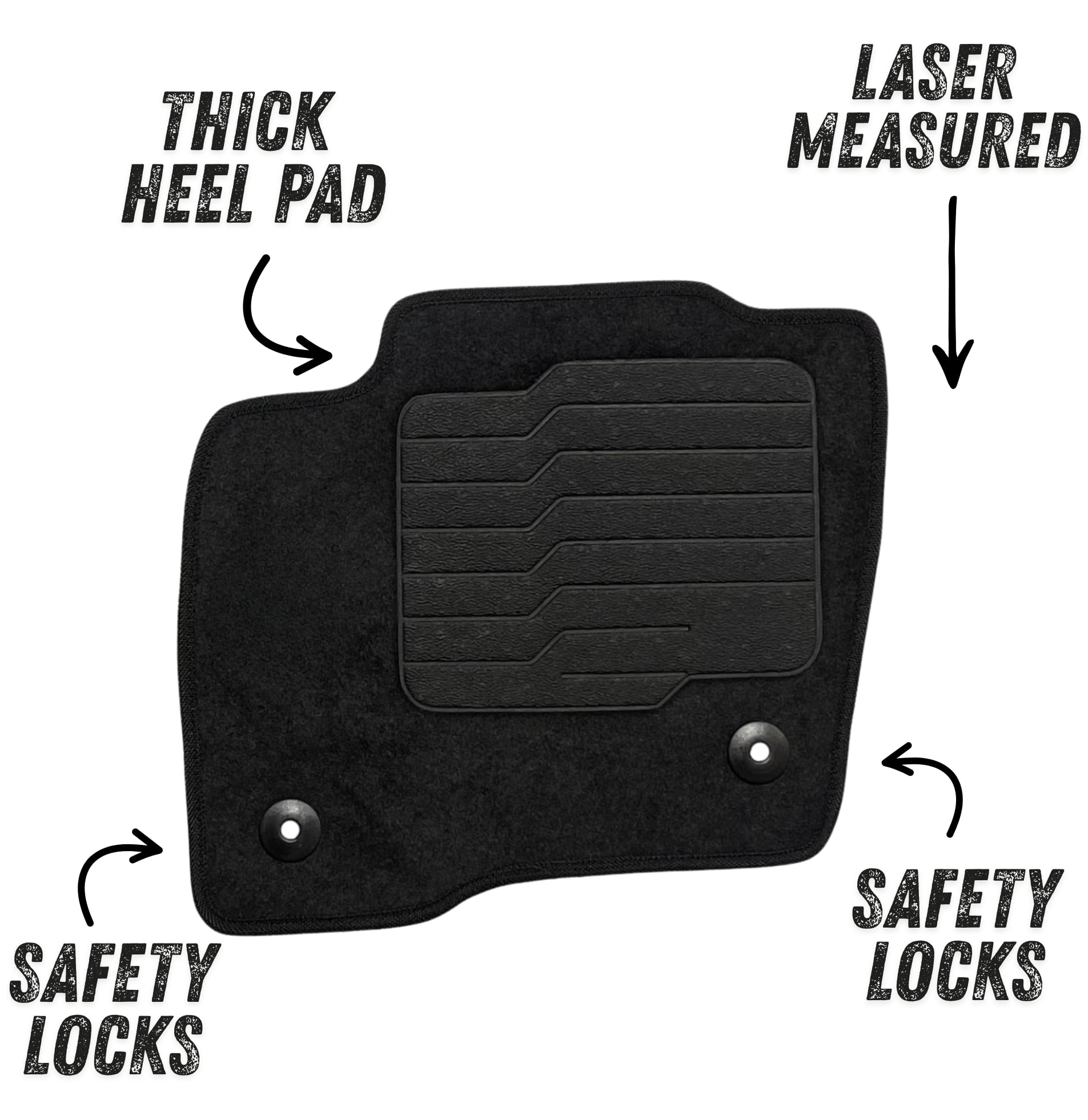 ecoMats Carpet Floor Mats for 2015 to 2024 Ford Edge with Non-Slip Heel Pad and Safety Locks,  Front and Rear, Black