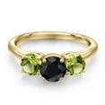 thumbnail image 3 of Gem Stone King 18K Yellow Gold Plated Silver Black Sapphire and Green Peridot Engagement Ring for Women | 2.25 Cttw | Round 6MM | Gemstone September Birthstone | Size 7, 3 of 6