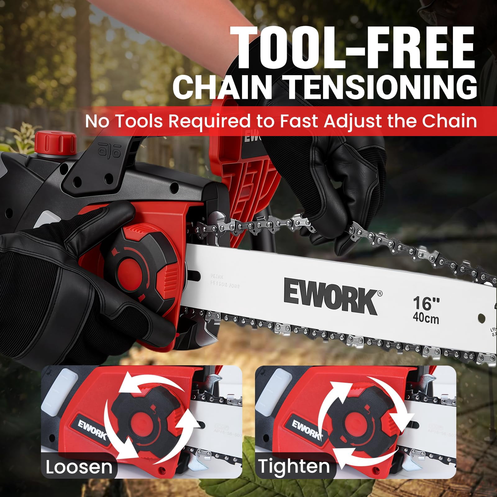 EWORK Electric Chainsaw Corded 16-Inch 15 Amp Electric Chain Saws, Corded Chainsaw with Tool-Free Chain Tension, Auto Oiling, Low Kickback, Electric Chainsaw for Tree Cutting, Pruning, Firewood