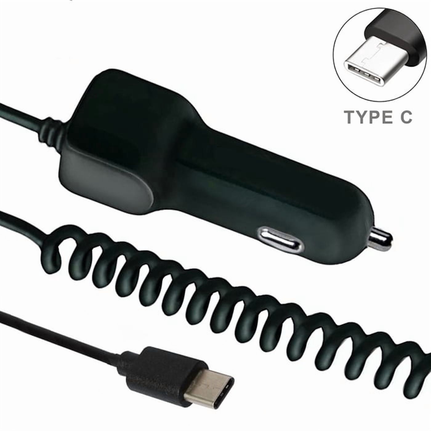 Car Charger for Nokia T20/T21 - 3.1A Type-C Power Adapter DC Socket Extra USB Port Coiled Cable