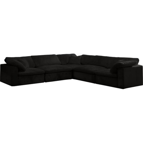 Maklaine Contemporary Black Velvet Down Filled Modular Sectional Sofa