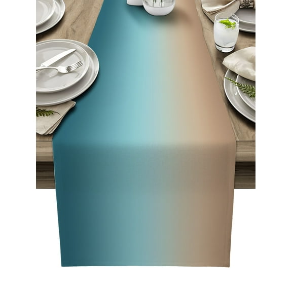 Table Runner 90 Inches Long for Kitchen Dining, Navy Blue Brown Ombre Dresser Scarf Farmhouse, Dining Table Decorations for Wedding/Parties, Teal Gradient Color Modern Abstract Art 13 x 90 In