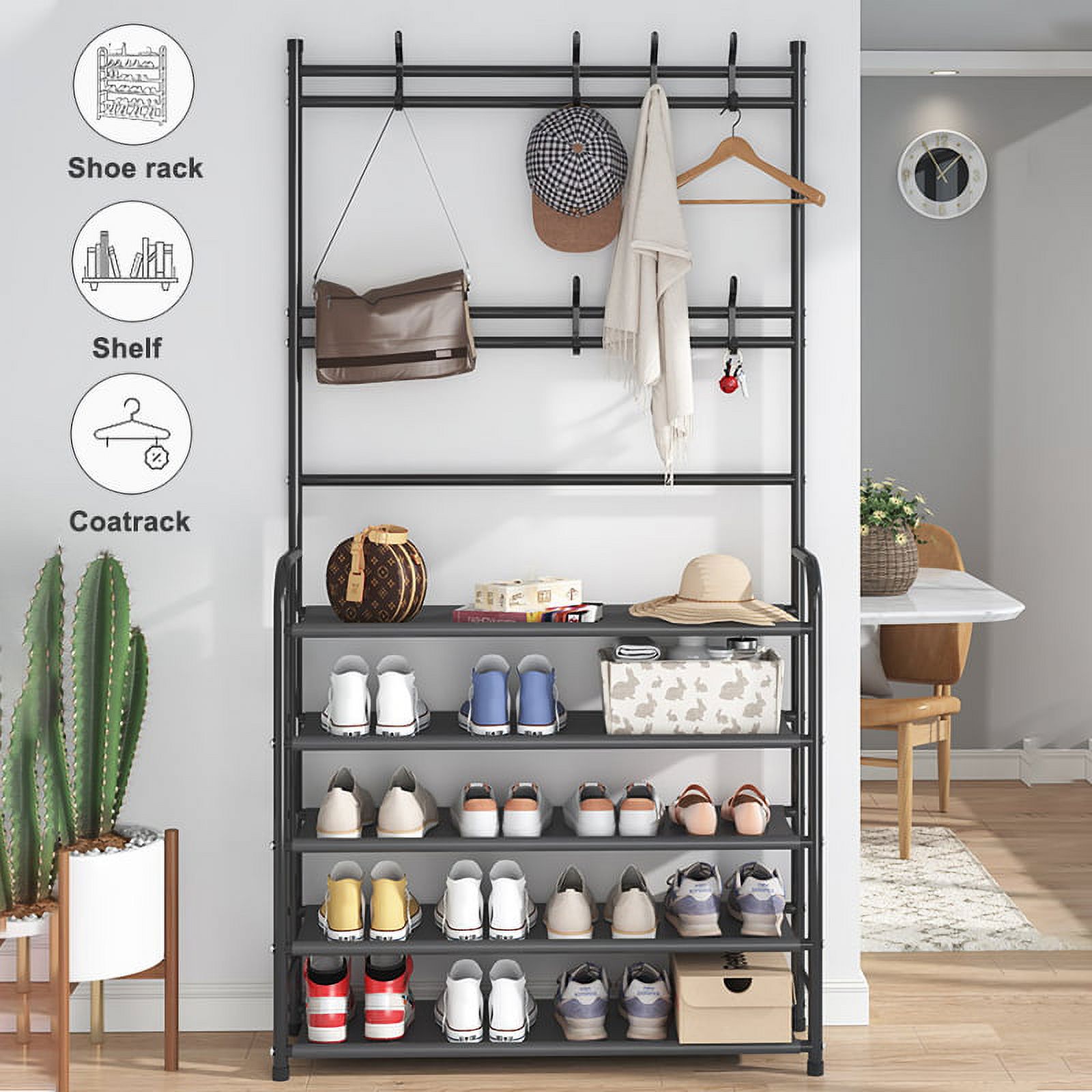 Coat Rack, Coat Rack Stand with 5 Shelves Storage for Entryway Hallway 31*10*67 inches Hall Tree Shoe Rack - image 3 of 9