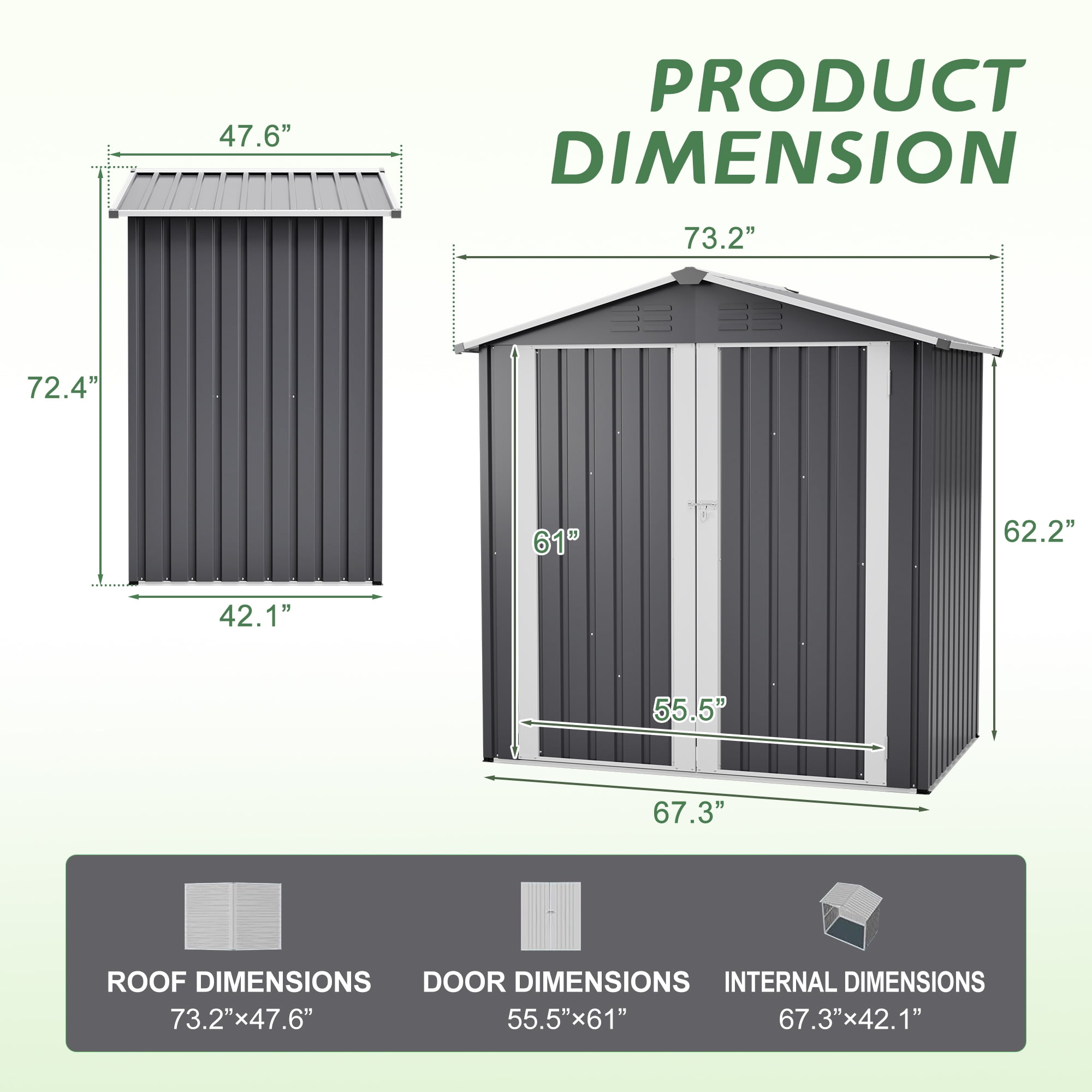 6x4FT Metal Outdoor Shed Waterproof Lockable Garden Tool Storage