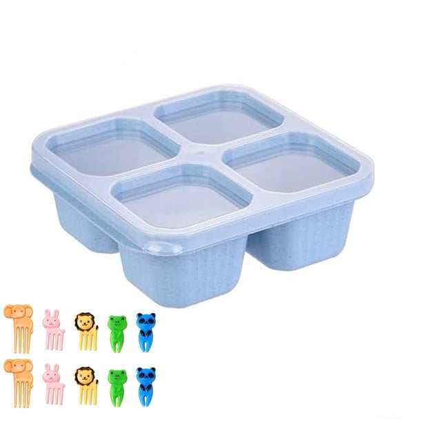 Pisexur Batería de cocina Lonchera bento de 4 compartimentos con tapa, contenedor para refrigerios, palitos de fruta, separador de salsas para niños para la cocina del hogar