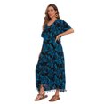 thumbnail image 4 of Beautybatik Dark blue Women Hand Blocked Batik Rayon Caftan Kaftan Loungewear Maxi Plus Size Long Dress 1X, 4 of 5