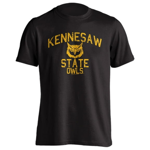 Kennesaw State Owls Distressed Retro Logo  Paw Black Short Sleeve T-Shirt