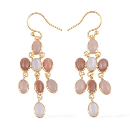 - Dangle Drop Earrings 925 Sterling Silver Vermeil Yellow Gold Oval Multi Moonstone Gift Jewelry for Women