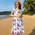thumbnail image 4 of Fotbe Orchids Flowers Vestido Largo de Moda para Mujer, Vestido Tipo Camiseta con Manga Corta y Estilo Casual a Rayas y Bloques de Color, 4 of 6