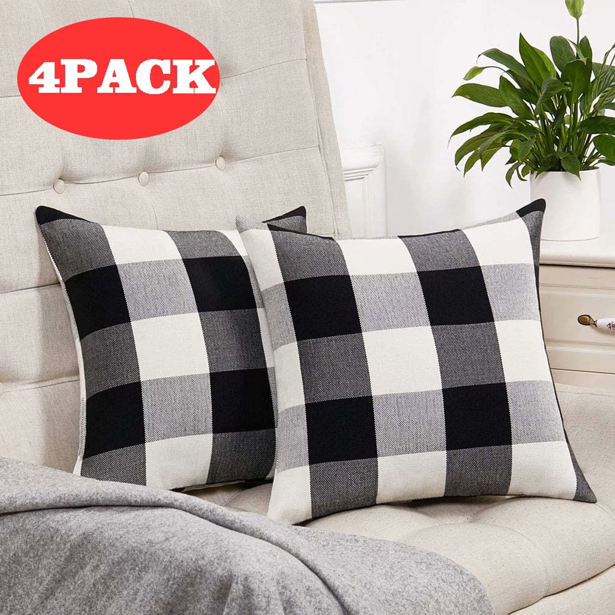 Check Plaid Throw Pillow Covers Farmhouse Buffalo Cushion Case Cotton