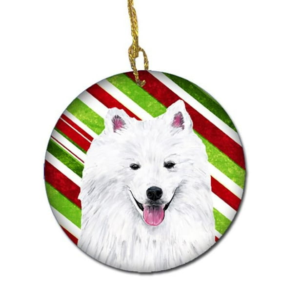American Eskimo Candy Cane Holiday Christmas Ceramic Ornament
