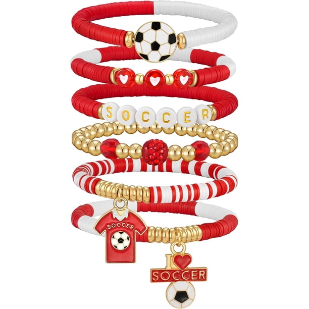 Yanonmyfd 2026 World Soccer Cup Stretch Beaded Bracelets Soccer Gifts Football Charm Game Day Fan Bracelet Stackable Sports Jewelry for USA Mexico Canada Argentina Brazil Fans Gifts for Women Men