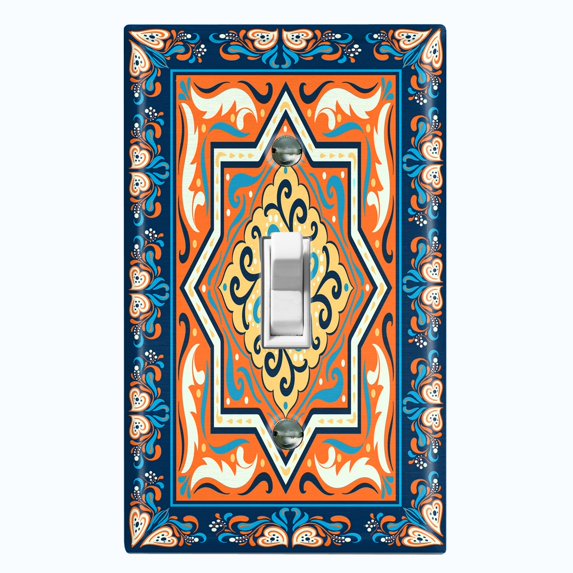 Metal Light Switch Plate Cover Blue Orange Mandala Star Tile Pattern TIL040