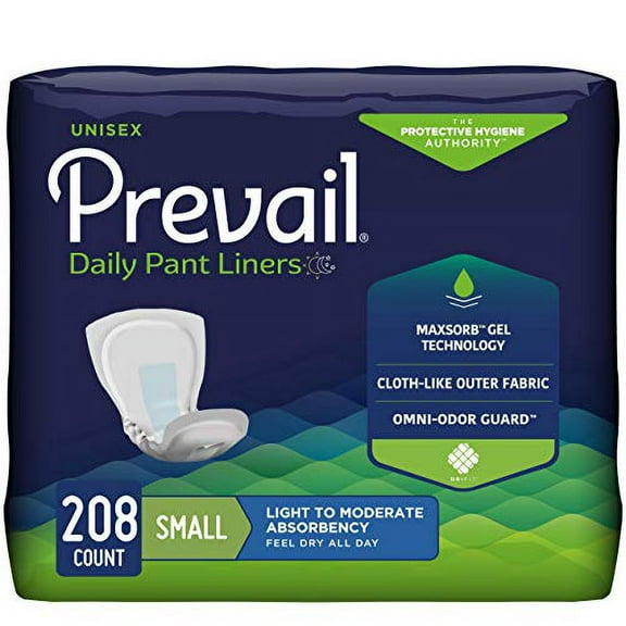 Prevail Incontinence Daily Pant Liners, Unisex, Light to Moderate Absorbency, Small, 208 Count