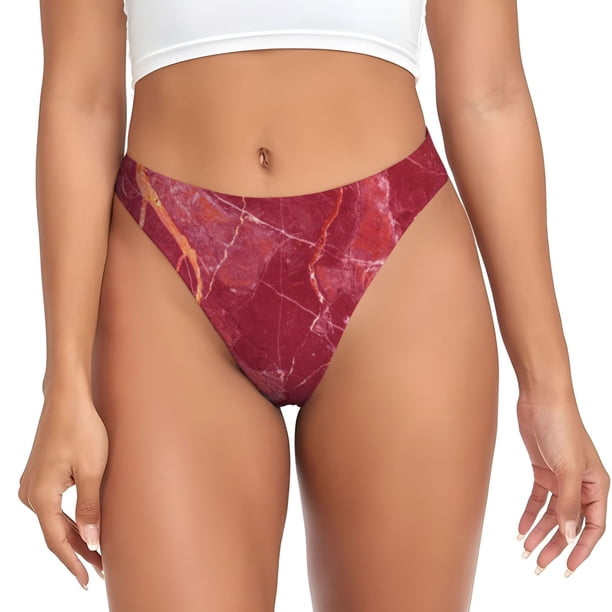 Balery Abstract Red Marble Tangas de Algodón para Mujer con Estampado – Ropa Interior Sexy, Transpirable, G-string-Large
