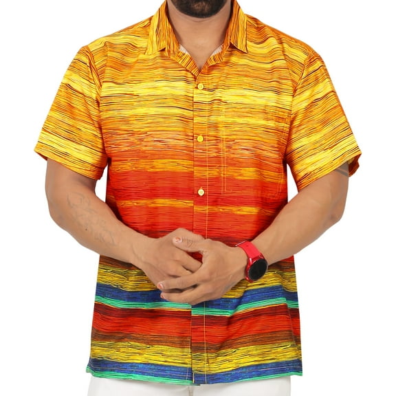 LA LEELA Men's Hawaiian Shirts Short Sleeve Button Down Shirt Men's Party Shirts Casual Holiday Summer Tropical Island Shirts for Men Funny M Stripes, Multicoloured