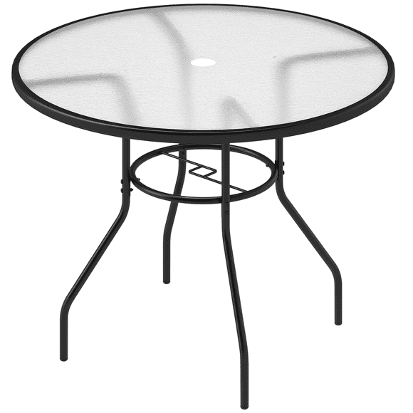 Outsunny 39.4" Round Outdoor Dining Table with Umbrella Hole, Black