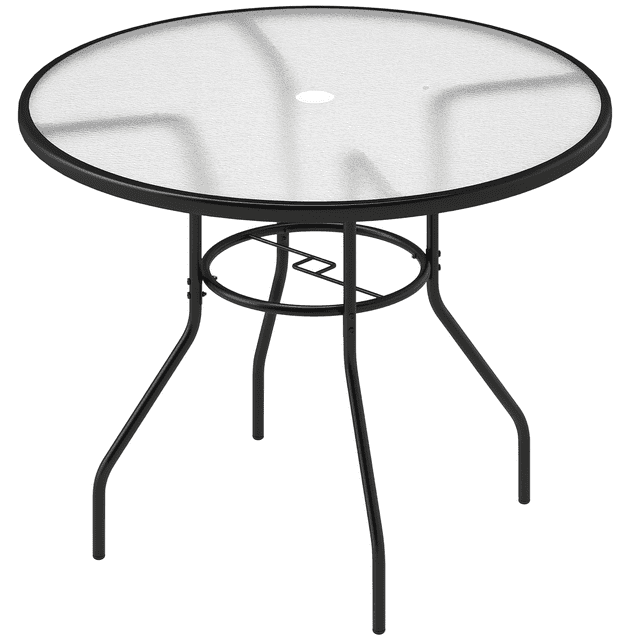 Outsunny Table à Manger Extérieur Rond de 39,4 Pouces, avec Trou pour Parasol, Noir