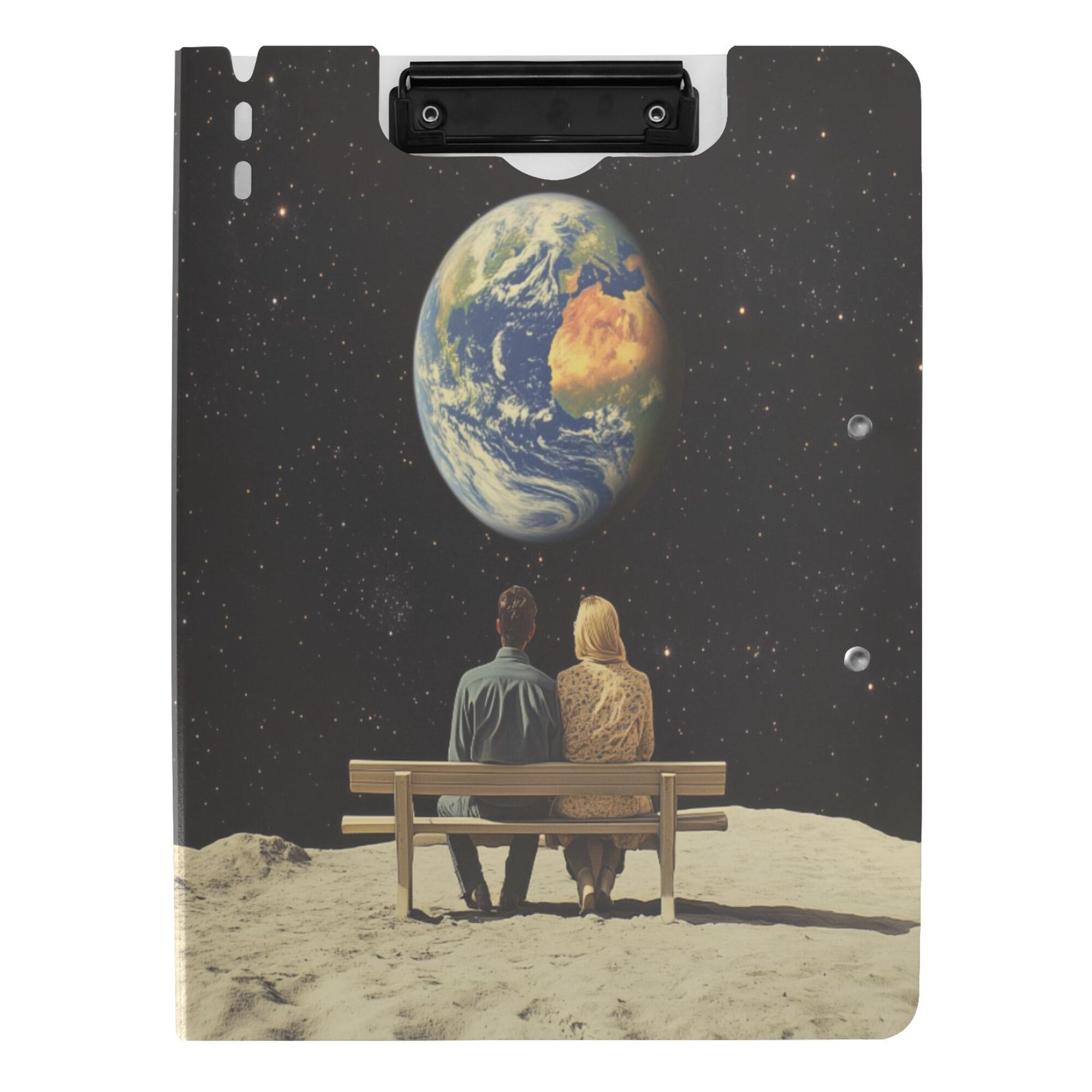 FORMRS A4 Clipboard Folder with Pen Holder Horizontal Foldable School Office Binder, Sitting on The Moon