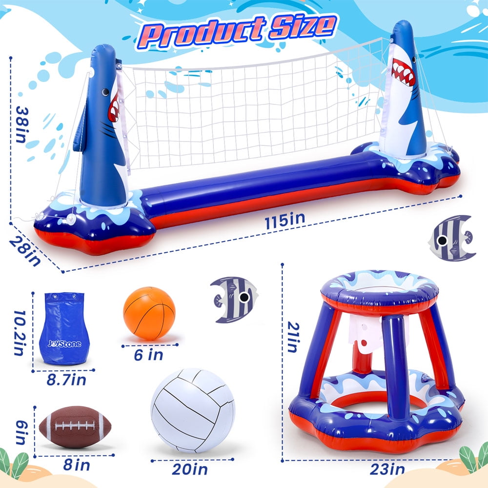 JoyStone Inflatable Pool Toys, 2-in-1 Swimming Pool Basketball & Volleyball Sets, Floating Basketball Hoop and Water Football, Summer Pool Game for Kids and Adults(Upgraded)