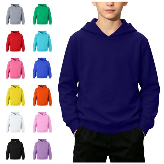 WAVSUF Boys Hoodie Sweatshirts Soft Comfort Long Sleeve Loose Fit Fall Casual Pullover Blue 10-12