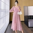 thumbnail image 3 of Vestido de maternidad de moda de verano 2024 con falda plisada floral de longitud media y sentido suelto de gasa, falda larga y manga corta, 3 of 6