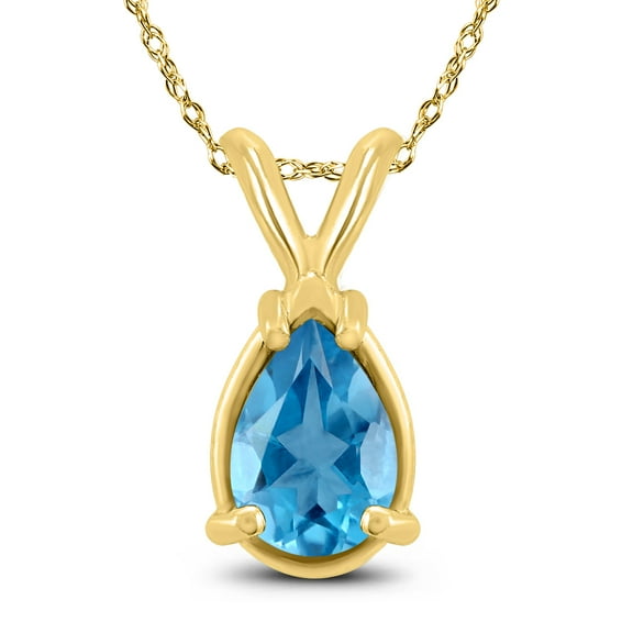 SZUL Women's 14K Yellow Gold 7x5MM Pear Blue Topaz Pendant