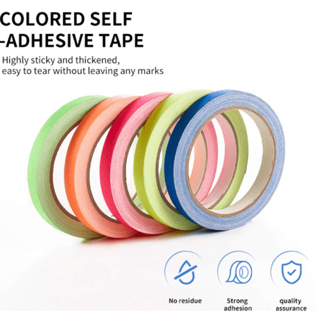 WeiDongzhuo- Colored Gaffers Tape, 5 Pack, Neon Colors, 1/2" x 36", Gaffers Tape, Gaff Tape, Spike Tape