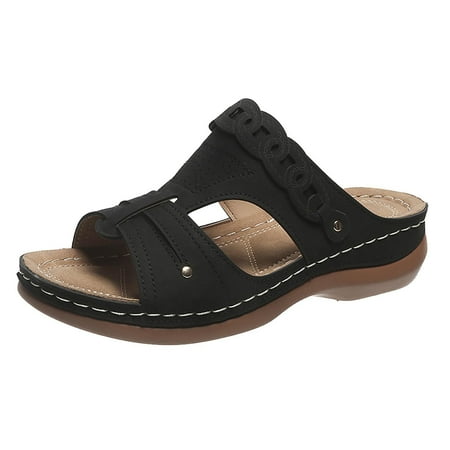 

Tagold Sandals Versatile Flat Slippers Non-slip Lightweight Super Comfort Wedge Heel Platform Sandals Black 41