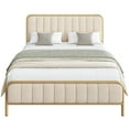 thumbnail image 6 of Homfa Full Size Platform Bed Frame, Round Metal Tube Heavy Duty Bed Frame with Tufted Upholstered Headboard, Gold and Beige, 6 of 9