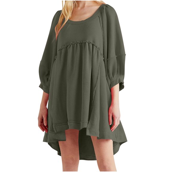 Lilgiuy Trendy Women's Casual Over Sized Sweatshirt Long Sleeve Dress Round-Neck Ladies Patchwork Mini Dresses for Leggings