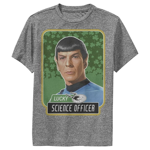 Boy's Star Trek: The Original Series St. Patrick's Day Spock Lucky Science Officer Performance Graphic Tee Charcoal Heather Large