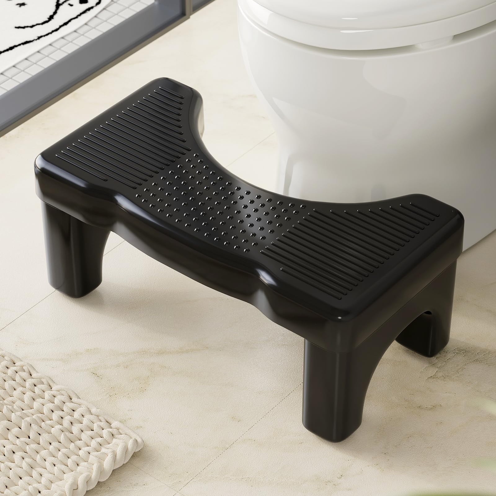 Toilet Stool Poop Stool for Squatting Posture, Portable Plastic Potty Stool for Adults, Non-Slip Bathroom Step with Design.