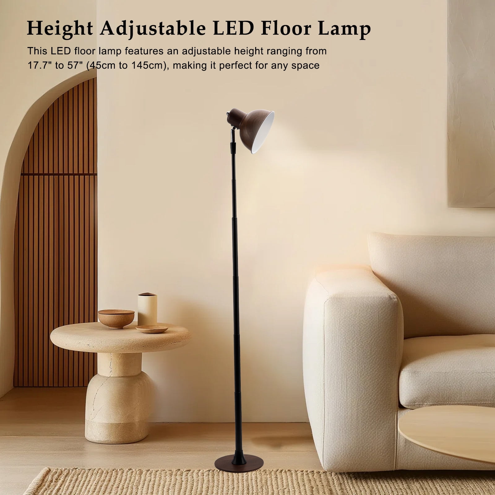 3-Color Dimmable LED Floor Lamp, Adjustable Standing Light for Living Room, Black Finish(Walnut)